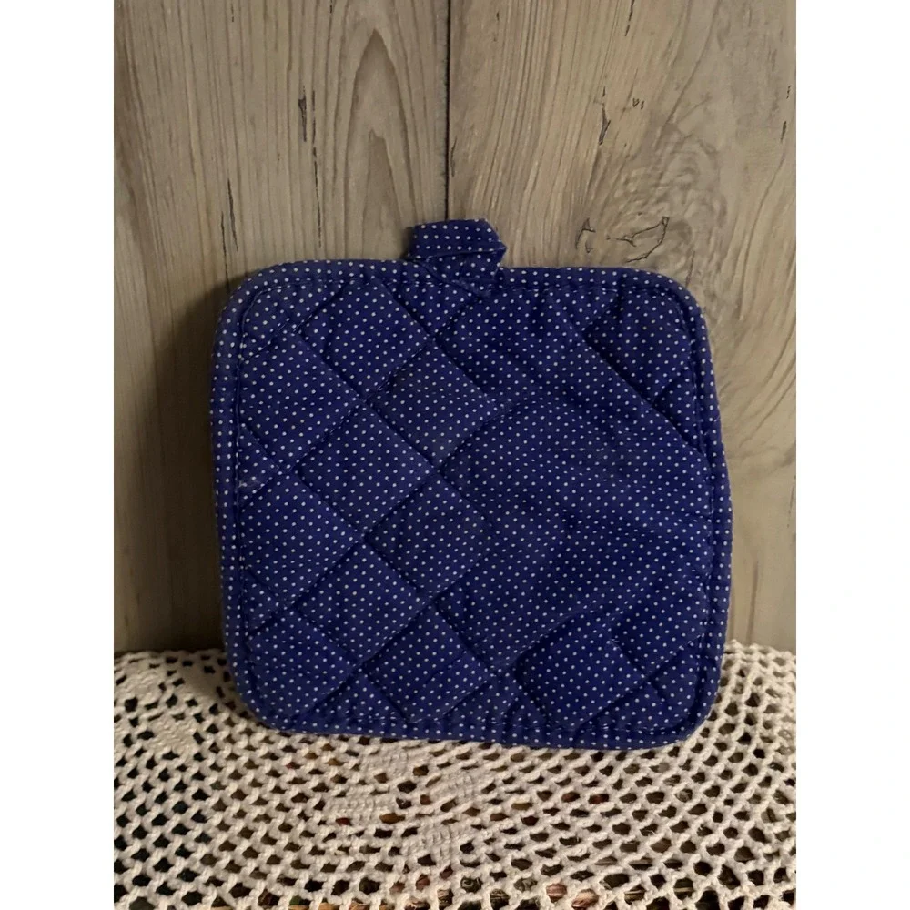 Vintage Pig Potholder Yellow Striped Blue Polka Dot Farmhouse Kitchen Decor